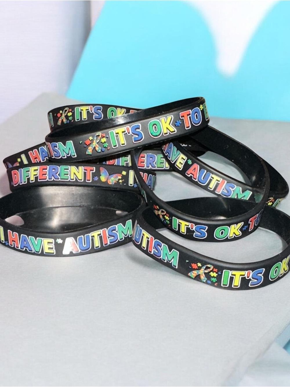 10 Piece Black 'It's OK to Be Different' Autism Awareness Wristband
